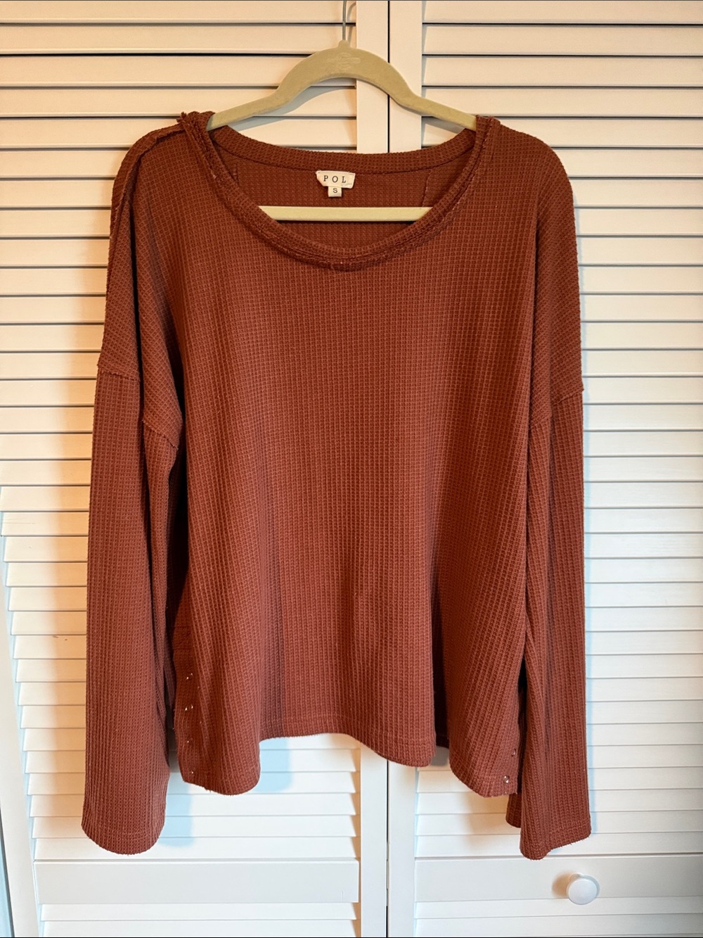 Women’s POL Long Sleeve Waffle Knit Boho Top - Size S